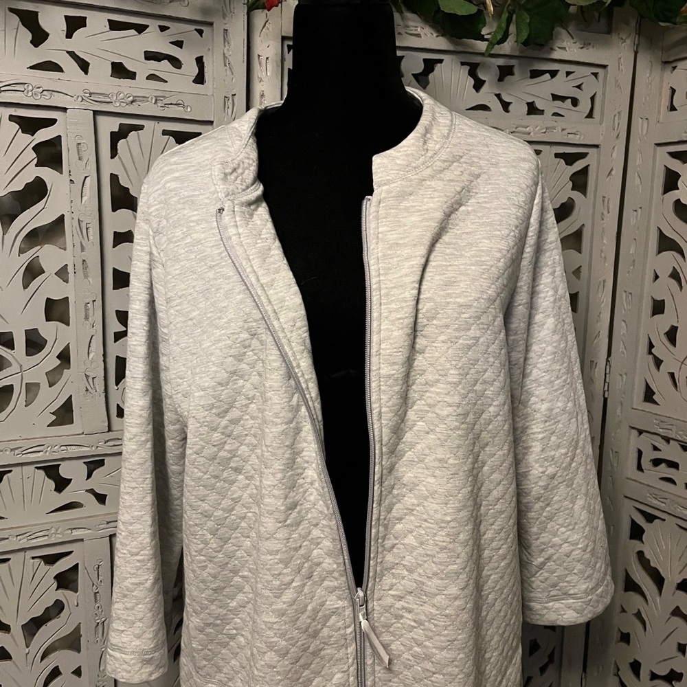 CROFT & BARROW QUALITY QUILTED GRAY LONG SLEEVE HOUSE DRESS PAJAMAS NIGHTGOWN - Picture 4 of 9